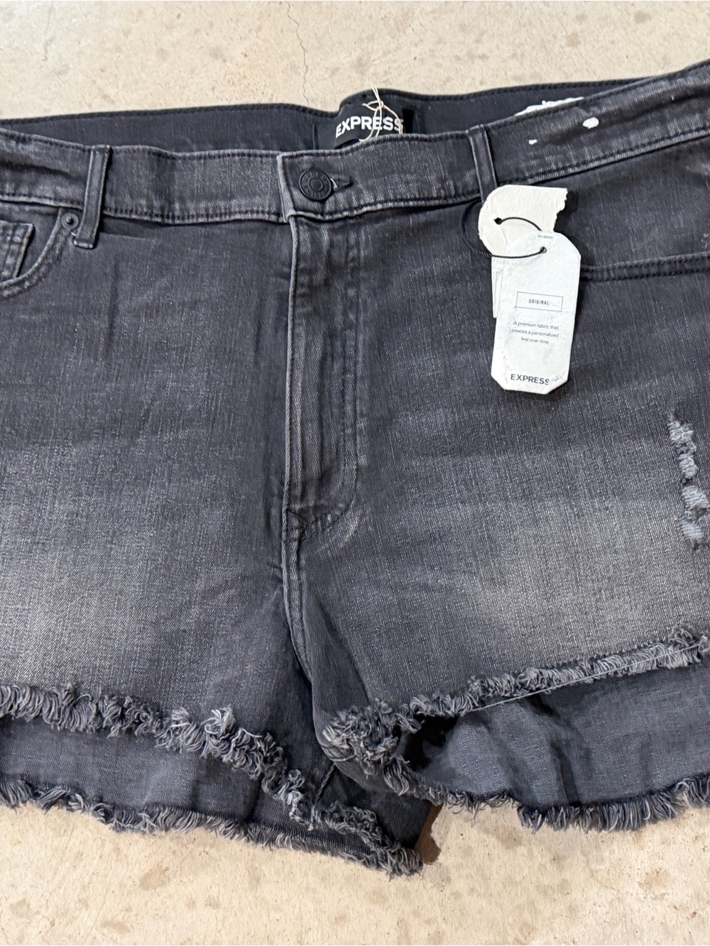 Express Women’s Washed Black Frayed Hem Denim Shorts
